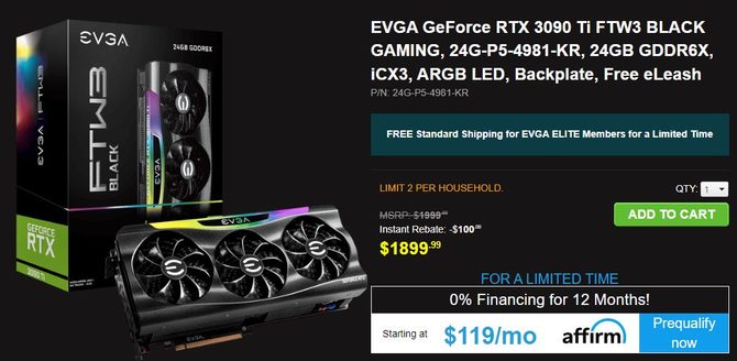 EVGA sprzedaje kartę graficzną GeForce RTX 3090 Ti FTW3 BLACK w cenie poniżej MSRP. Czy to początek obniżek? [2]