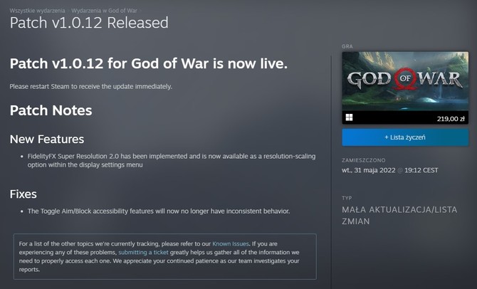 God of War - popularna gra Sony Santa Monica od teraz ze wsparciem dla techniki AMD FidelityFX Super Resolution 2.0 [2]