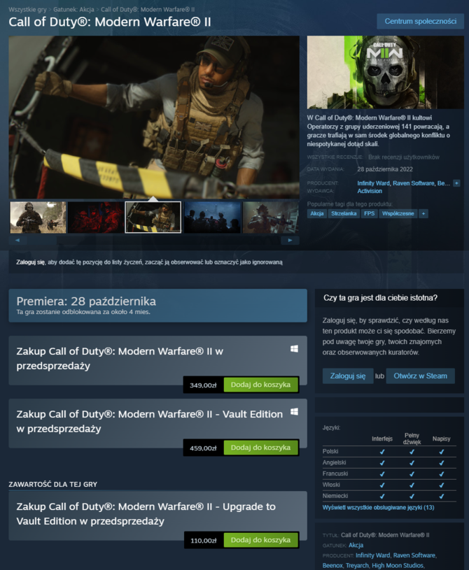 Call of Duty Modern Warfare II na pierwszym, oficjalnym zwiastunie. Gra trafi m.in. na Steam w dużo wyższej cenie niż Vanguard [8]