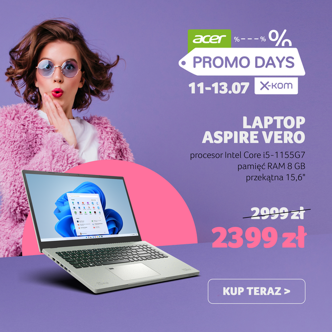 Promocja na sprzęt Acer w sklepach x-kom. Taniej laptopy, komputery, monitory, projektory i peryferia [nc1]