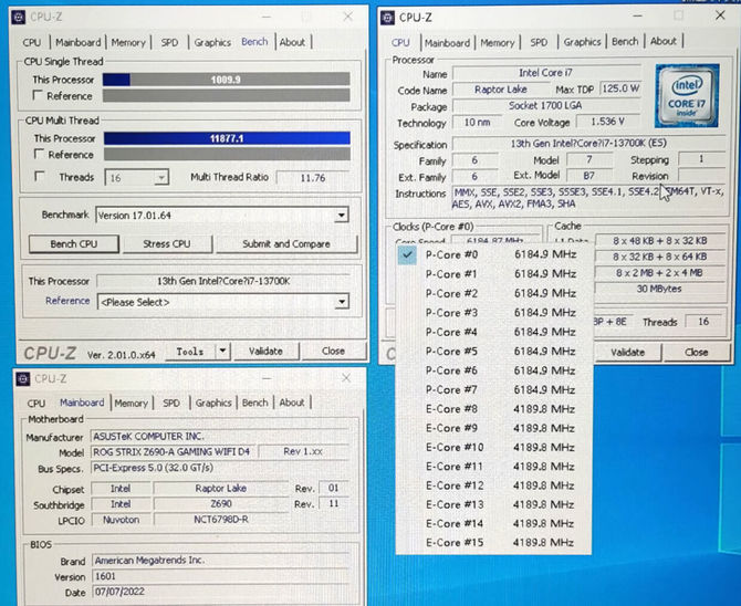 Intel Core i7-13700K podkręcony do 6,18 GHz przebił magiczną granicę punktową w benchmarku CPU-Z [2]