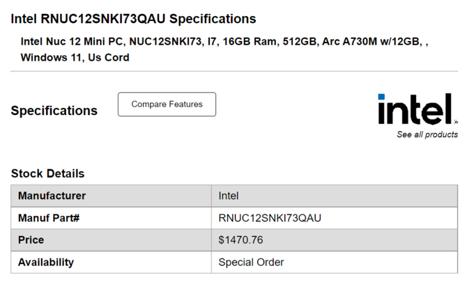 Intel NUC 12 Serpent Canyon - prices for sets with Intel Alder Lake-H and ARC A770M systems have appeared [2]