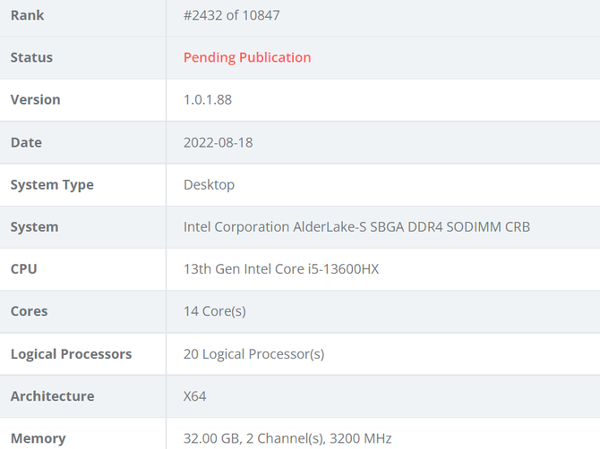 Intel Core i5-13600HX - pierwsze informacje o procesorze Raptor Lake-HX, przygotowanym z myślą o notebookach [2]