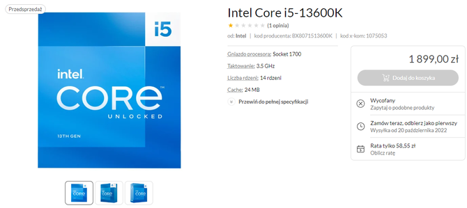Procesory Intel Core 13. generacji będą droższe od poprzedników. Znany sklep zdradza ceny układów Raptor Lake [3]