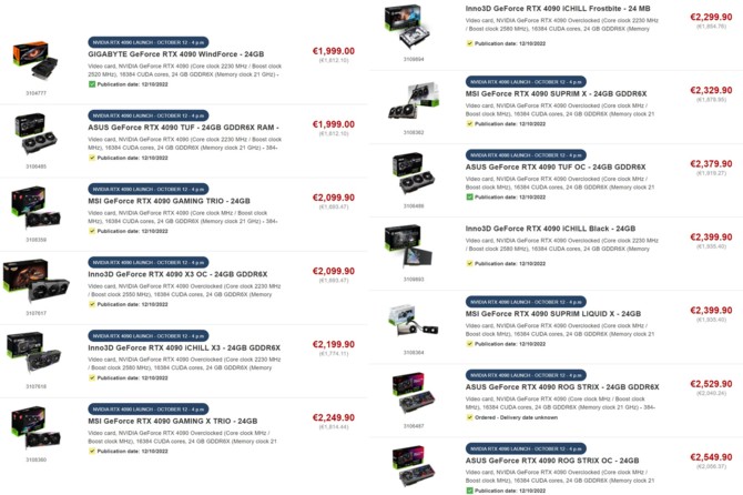 NVIDIA GeForce RTX 4090 - autorskie karty graficzne trafiają do ofert europejskich sklepów. Ceny zaczynają się od niespełna 10 000 zł... [2]