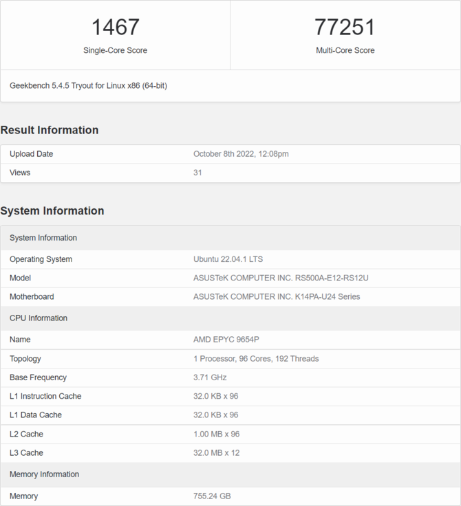 AMD EPYC 9654P - 96-rdzeniowy procesor Zen 4 deklasuje konkurentów w najnowszym teście w Geekbench [1]