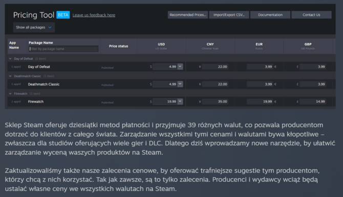 Gry na Steamie mogą srogo podrożeć. Valve przedstawiło deweloperom nowy cennik z zalecanym kwotami [2]