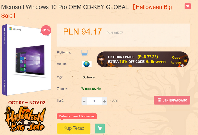 Wielka wyprzedaż na Halloween: dożywotnie licencje Microsoft Windows i Microsoft Office w bardzo niskich cenach [nc1]