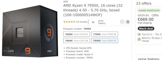 Procesory AMD Ryzen 7000 doczekały się w Niemczech dużych obniżek cen. AMD Ryzen 9 7950X tańszy o prawie 140 euro [2]