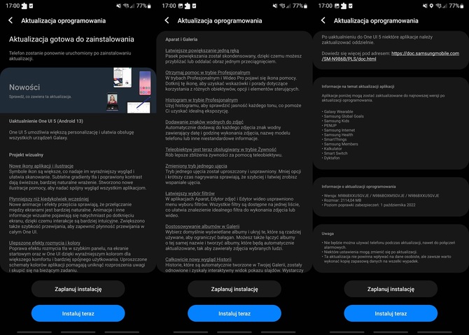 Smartfony Samsung z rodziny Galaxy S20 oraz Note20 otrzymują już aktualizację z systemem Android 13 i One UI 5.0 [2]