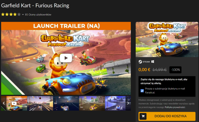 Garfield Kart Furious Racing - pocieszna gra wyścigowa na PC do odebrania za darmo z okazji Black Friday [2]
