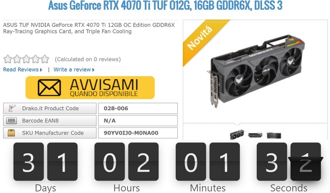 NVIDIA GeForce RTX 4070 Ti - jeden z włoskich sklepów potwierdza premierę układu Ada Lovelace na początku stycznia [2]