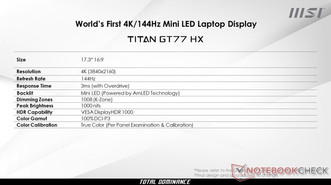 MSI Titan GT77 - nowa wersja laptopa otrzyma ekran Mini LED o rozdzielczości 4K 144 Hz z VESA DisplayHDR 1000 [2]
