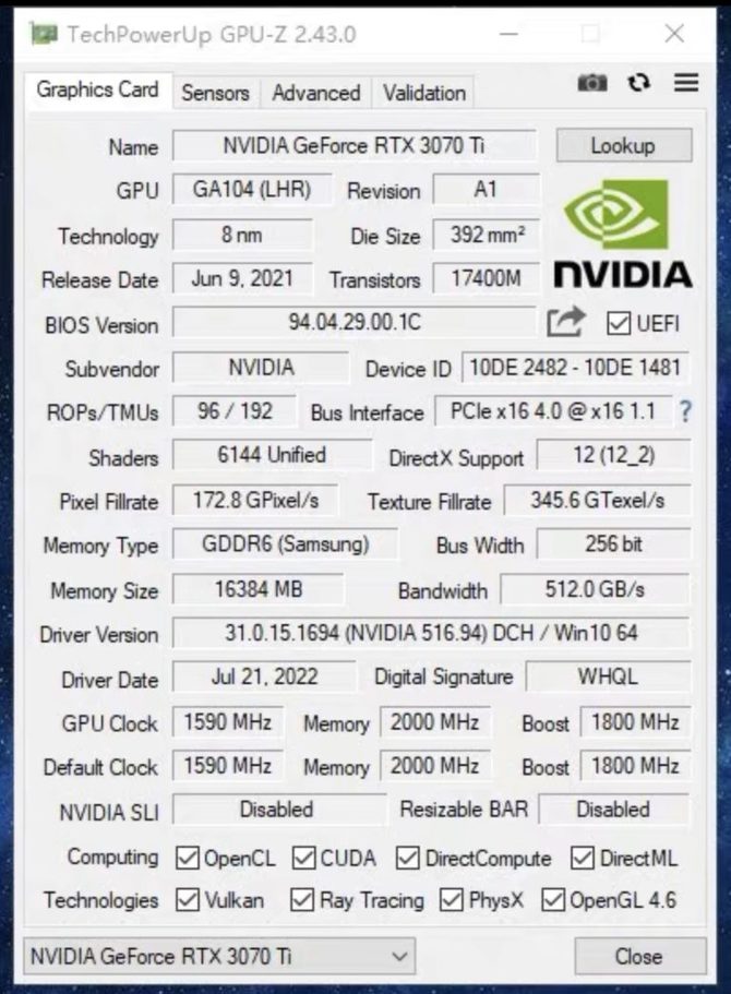 NVIDIA GeForce RTX 3070 Ti 16 GB - La tarjeta gráfica ya estaba en los planes del fabricante.  Este es su prototipo [3]