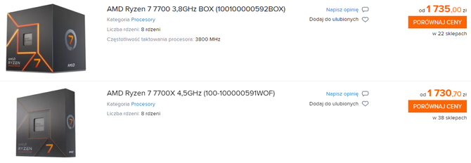 Procesory AMD Ryzen 9 7900X, Ryzen 7 7700X i Ryzen 5 7600X są aktualnie bardziej opłacalne od wolniejszych wersji bez literki X [4]