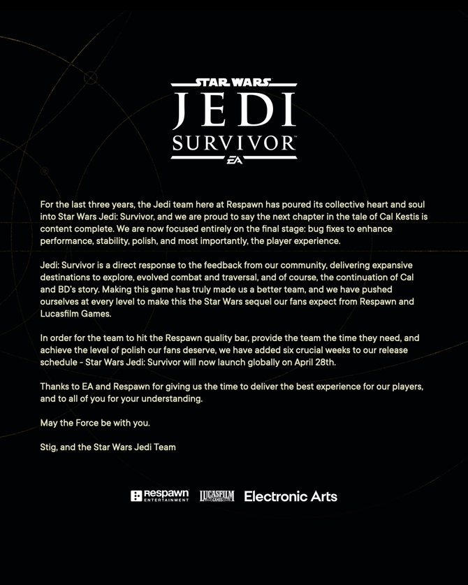 Star Wars Jedi: Survivor nie zadebiutuje w marcu. Twórcy z Respawn Entertainment potrzebują więcej czasu na ostatnie szlify [2]