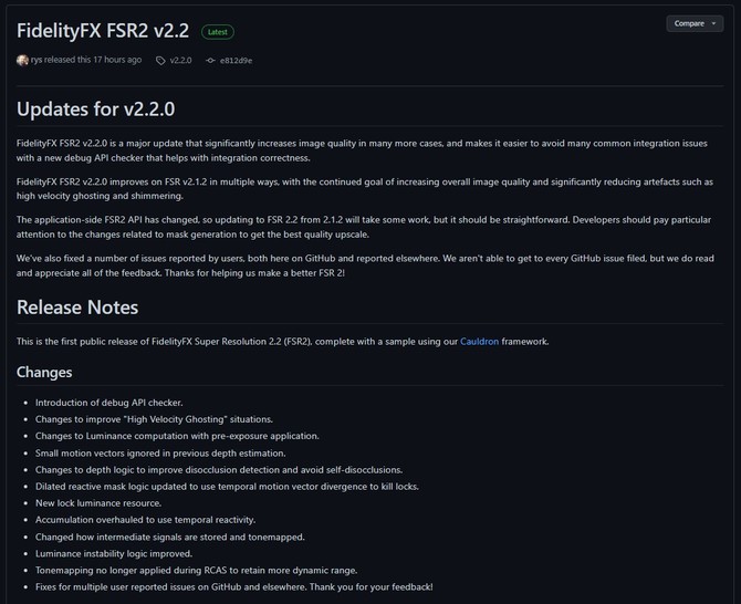 AMD FSR 2 w wersji 2.2 został udostępniony w formie kodu źródłowego, tym samym twórcy otrzymali dostęp do nowego API [2]