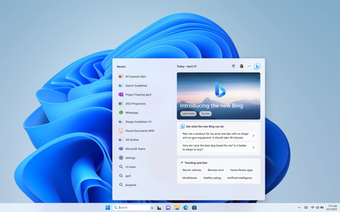 Windows 11 - aktualizacja KB5022913 przynosi całe zatrzęsienie zmian, w tym Bing Search zintegrowany z paskiem zadań [1]