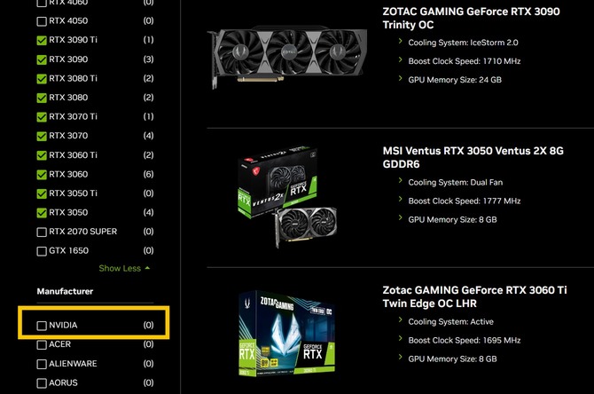 Karty graficzne NVIDIA GeForce RTX 3000 w wersji Founders Edition nie są już dostępne w sprzedaży [2]