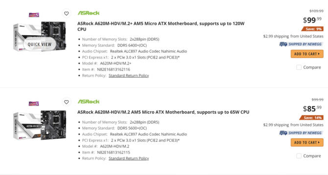 We know the specification of the AMD A620 chipset.  The cheapest motherboards will limit the performance of some AMD Ryzen 7000 processors [3]