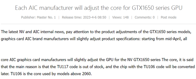 NVIDIA GeForce GTX 1650 - popularna karta graficzna ma niebawem bazować na rdzeniu TU106 [1]