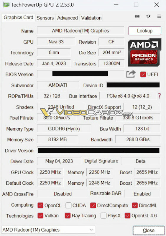 AMD Radeon RX 7600 - wyciekła specyfikacja karty graficznej w aplikacji GPU-Z. Potwierdzają się wcześniejsze przypuszczenia [2]