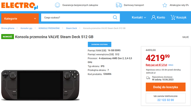 Steam Deck w wersji 512 GB już w Polsce. Sprzedawany jest w polskich sklepach z elektroniką w horrendalnej cenie [5]