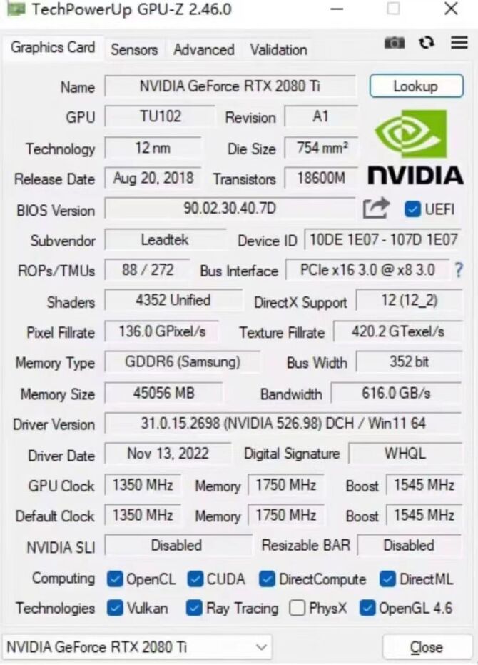 NVIDIA GeForce RTX 2080 Ti - karta graficzna po modyfikacji jest w stanie obsłużyć 44 GB pamięci VRAM [2]