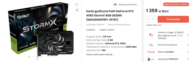Karty graficzne NVIDIA GeForce RTX 4060 dostępne poniżej ceny sugerowanej. W polskich sklepach pojawiły się pierwsze promocje [2]