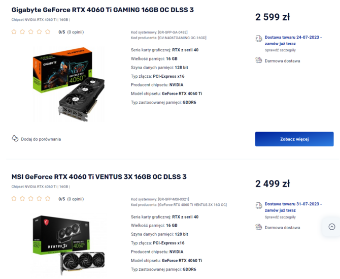 Karta graficzna NVIDIA GeForce RTX 4060 Ti z 16 GB pamięci VRAM doczekała się cichej premiery. Ceny nie zachęcają do zakupu [4]