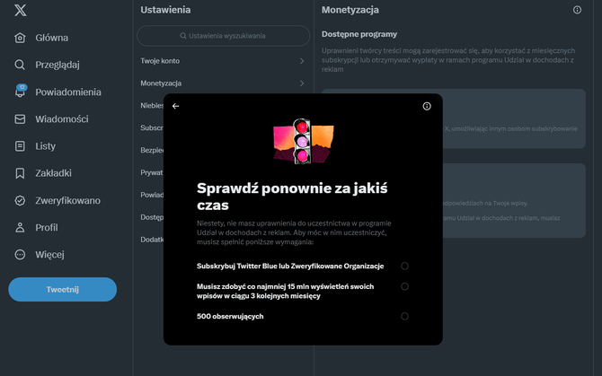 X (Twitter) oficjalnie udostępnił użytkownikom możliwość zarabiania na platformie. Jakie są wymagania? [4]