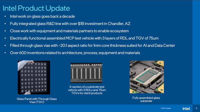 Intel planuje wykorzystywać szklany substrat do produkcji chipów. Nowe rozwiązanie może trafić do procesorów i kart graficznych [4]