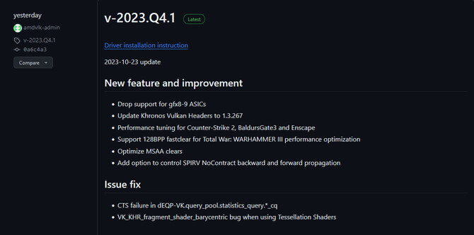 AMD ends Vulkan driver support for Polaris and Vega systems.  For now, this step only applies to Linux [2]