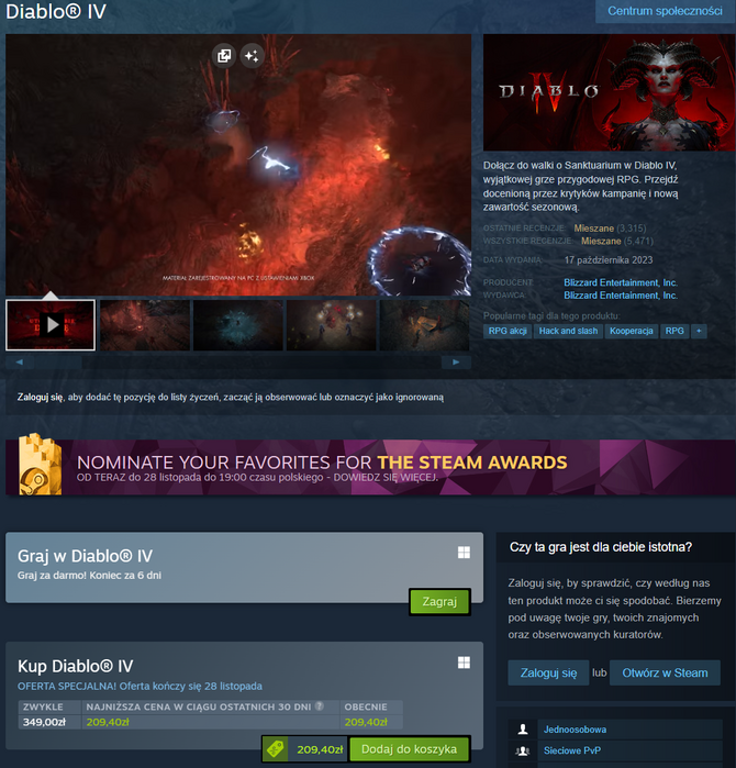 Diablo IV - możesz teraz zagrać w hit Blizzarda zupełnie za darmo na Steamie! Oferta jest jednak ograniczona czasowo [2]