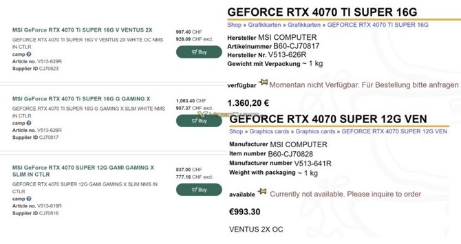 Gigabyte i MSI szykują liczne autorskie wersje układów GeForce RTX 40 SUPER. Mamy potwierdzenie nt. pojemności pamięci VRAM [1]