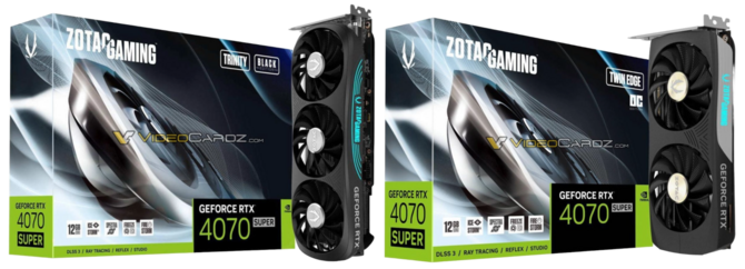 ZOTAC GeForce RTX 4070 SUPER Trinity Black i GeForce RTX 4070 SUPER Twin Edge na zdjęciach. Obie wykorzystają złącze 16-pin [4]