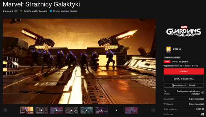 Marvel’s Guardians of the Galaxy do odebrania za darmo w Epic Games Store! Możesz zaoszczędzić aż 249 zł [2]