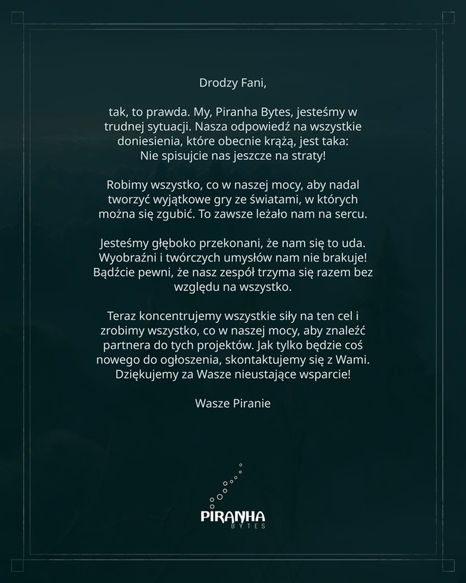 Studio Piranha Bytes potwierdza problemy i jednocześnie komunikuje się z polskimi fanami serii Gothic, Risen i Elex [2]