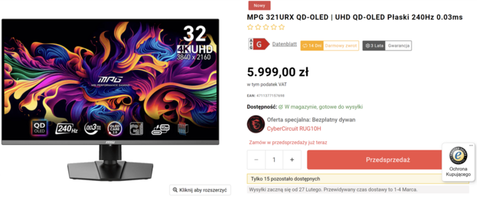 MSI MPG 321URX, MSI MPG 271QRX oraz MSI MPG 491QCP - poznaliśmy ceny najnowszych monitorów QD-OLED [3]