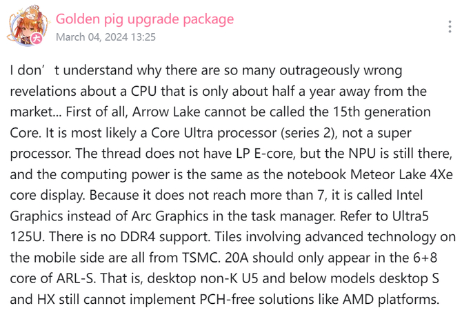 Intel Arrow Lake-S - mamy kolejne informacje o procesorach. Szykuje się brak obsługi pamięci DDR4 i funkcji Hyper-Threading [2]