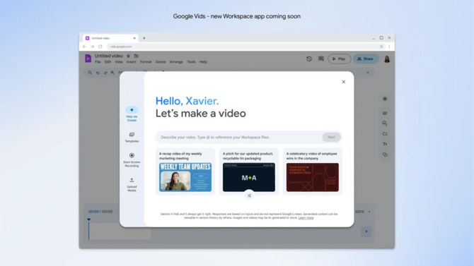 Google Vids - nowa usługa w pakiecie Google Workspace, która pozwoli na proste tworzenie prezentacji wideo [3]