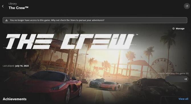 The Crew - Ubisoft is to revoke access to the title after the servers are turned off.  Players report that their license has been revoked [2]