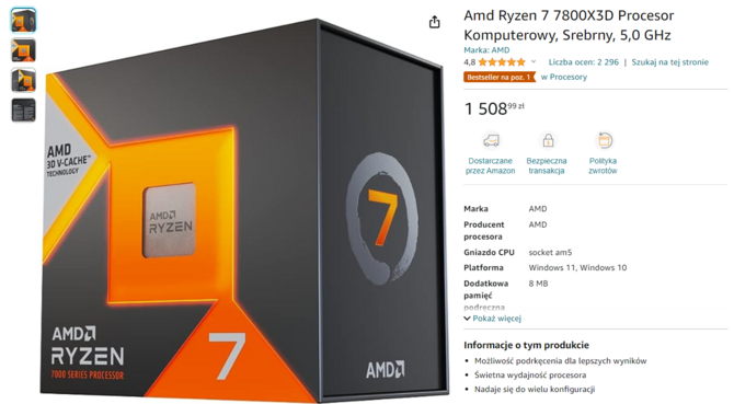 AMD Ryzen 7 7800X3D mocno potaniał w ostatnich dniach. Popularny procesor dla graczy stał się jeszcze bardziej atrakcyjny [3]