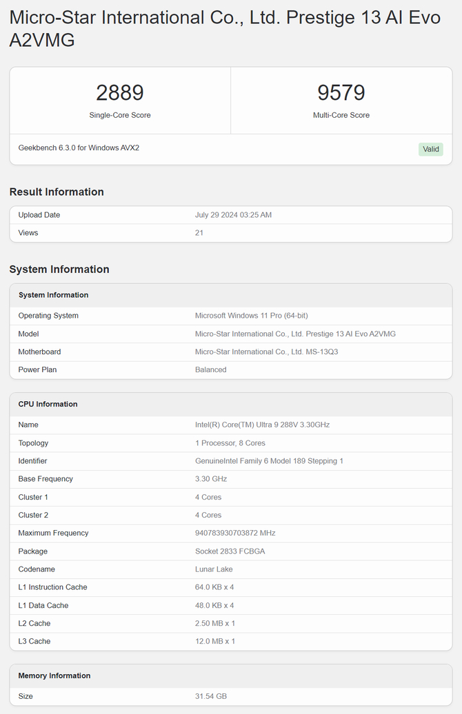 Intel Core Ultra 9 288V: procesador insignia Lunar Lake probado en GeekBench 6 [nc1]