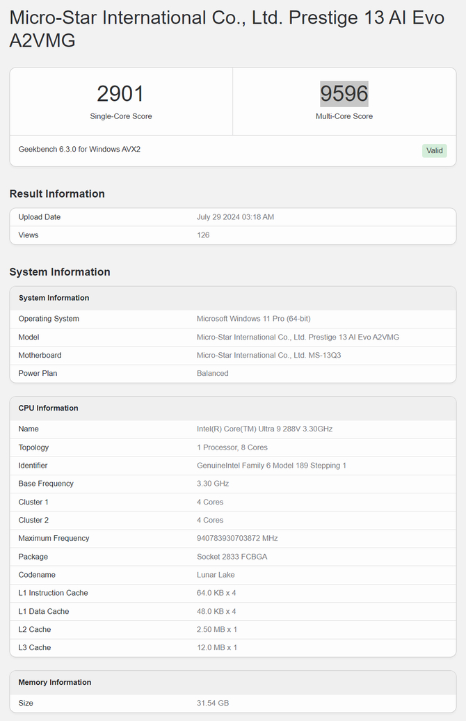 Intel Core Ultra 9 288V: procesador insignia Lunar Lake probado en GeekBench 6 [nc1]