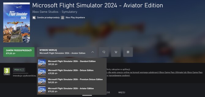 Wymagania sprzętowe Microsoft Flight Simulator 2024 PC. Grę w edycji Aviator wyceniono na prawie 900 złotych [2]
