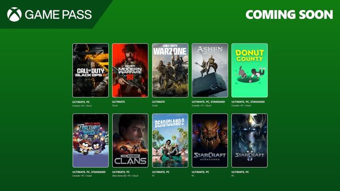 Xbox Game Pass - ujawniono zestaw na październik i początek listopada. Call of Duty, South Park, Dead Island 2 i StarCraft [1]