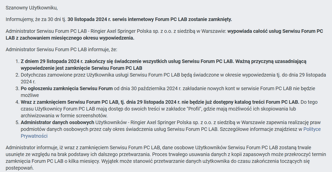 Forum PCLab zamknięte przez Ringier Axel Springer. 30 listopada 2024 ostatecznie przejdzie do historii [nc1]