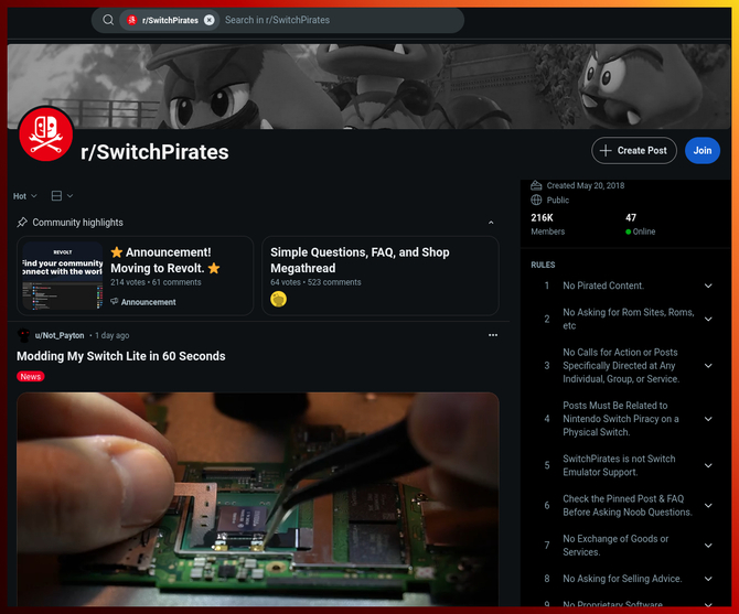 Nintendo na tropie szajki piratów z Reddita (i nie tylko), którzy rozpowszechniali kopie gier z Nintendo Switch [2]