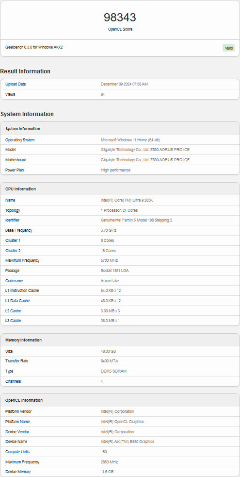 Intel ARC B580 z nowymi testami w programie Geekbench 6. Karta może nawiązać walkę z NVIDIA GeForce RTX 4060 [2]
